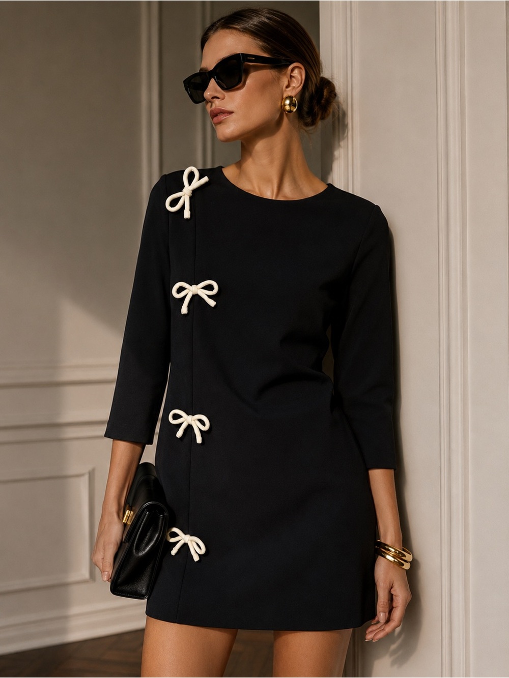SCAPA Lauren Perre Small Navy Bow Detail Dress | Made in Canada | Chic Classic